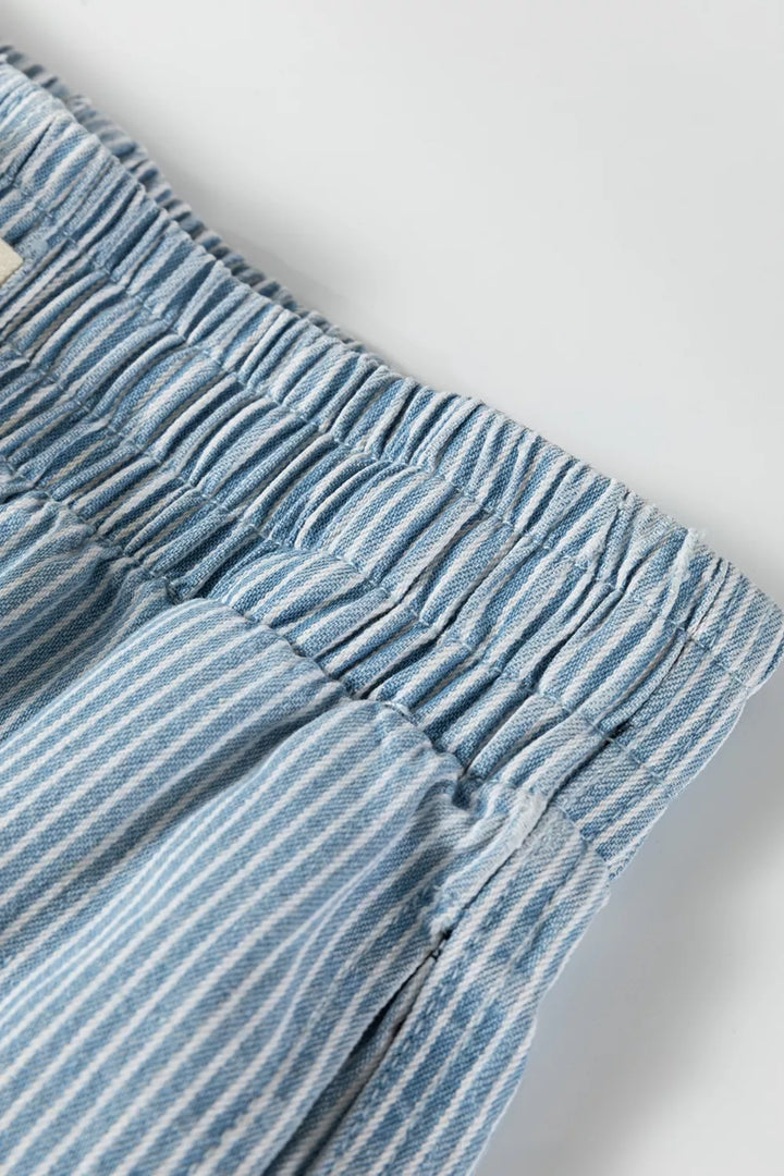 Pinstripe drawstring cotton shorts with side pockets