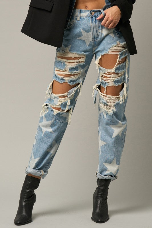 Celestial Goddess Distressed High Rise Slouch Jeans