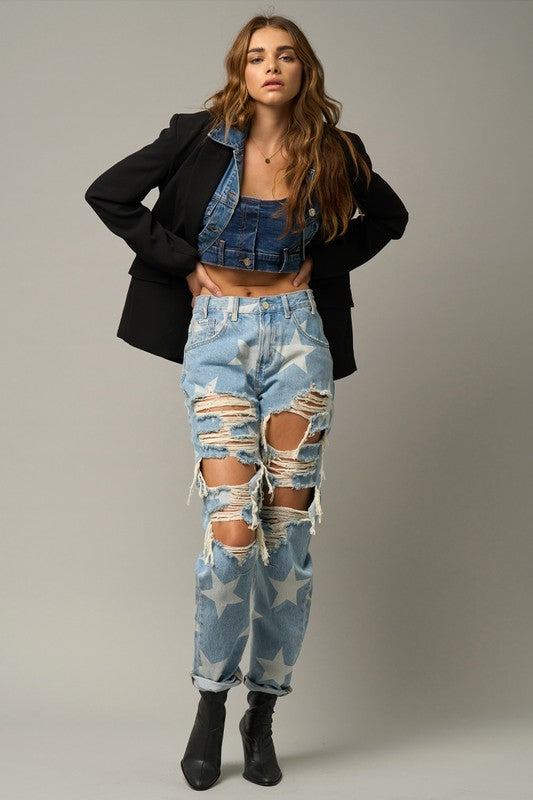 Celestial Goddess Distressed High Rise Slouch Jeans