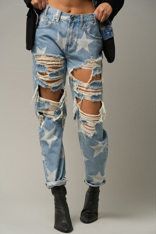 Celestial Goddess Distressed High Rise Slouch Jeans