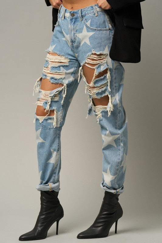 Celestial Goddess Distressed High Rise Slouch Jeans