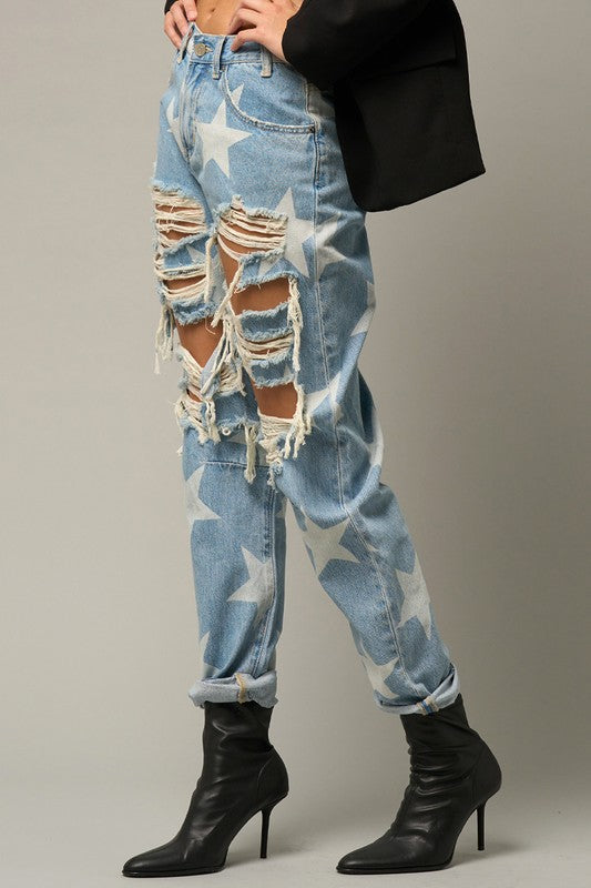 Celestial Goddess Distressed High Rise Slouch Jeans
