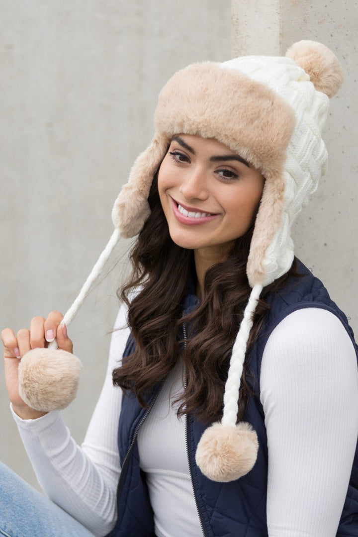 Cable Weave Pom Trapper Hat - Azoroh