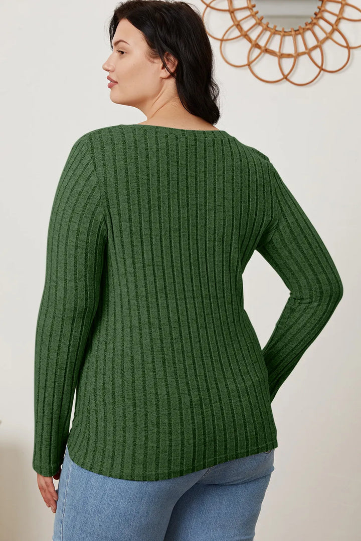Ribbed v-neck long sleeve knit top