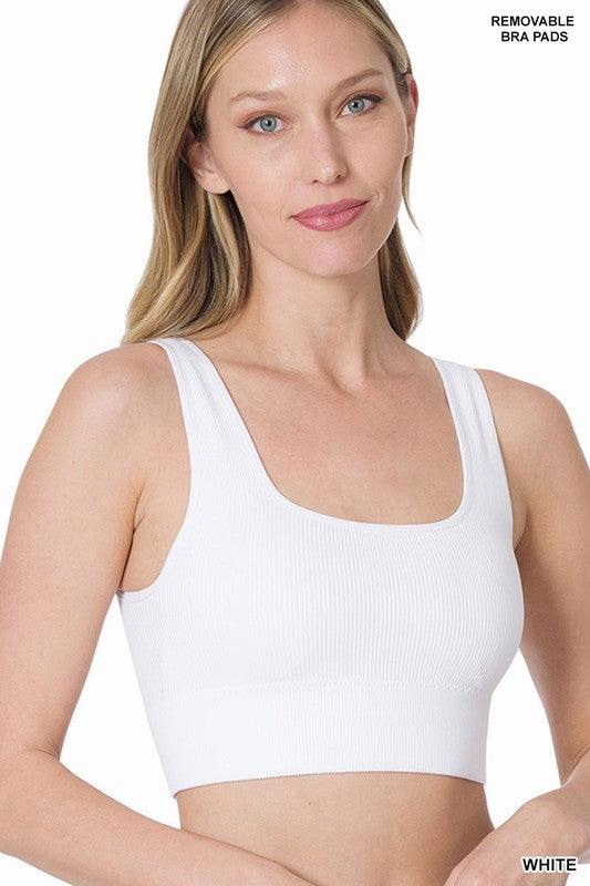 Ribbed Square Neck Cropped Tank Top with Bra Pads - Azoroh