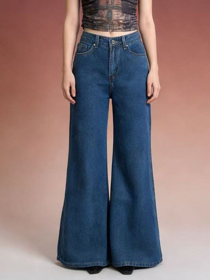 High-rise stretch flare leg jeans with pockets