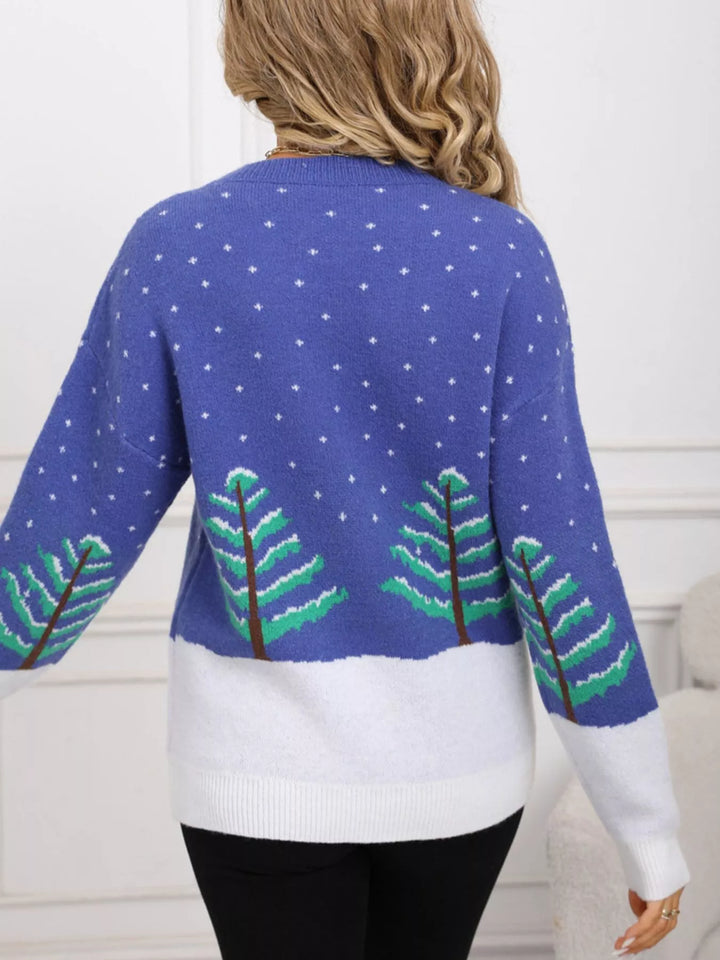 Christmas tree pattern color-block knit sweater