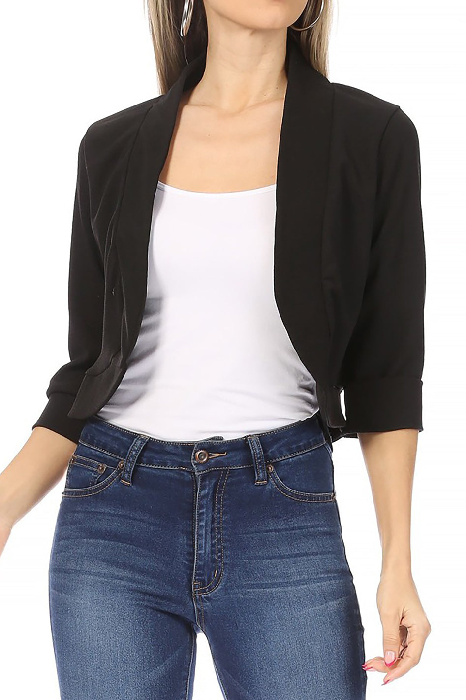 Solid, waist length, collarless blazer cardigan - Azoroh