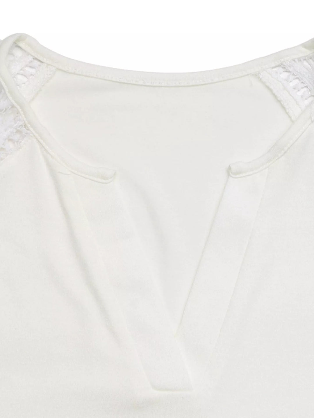 Crochet lace short sleeve top with notch neckline