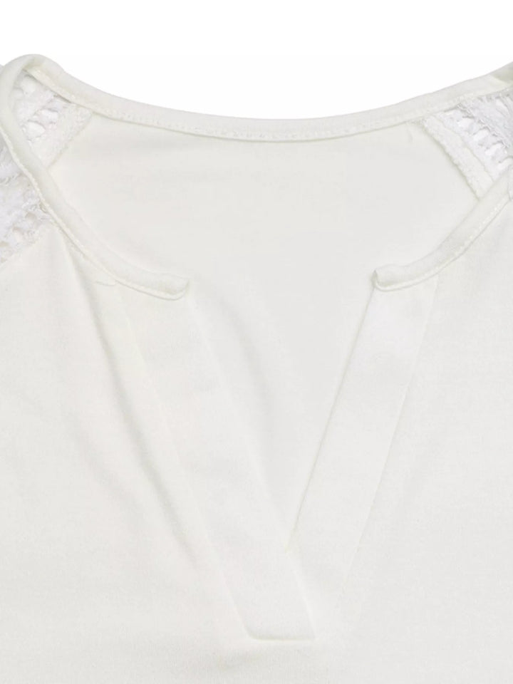 Crochet lace short sleeve top with notch neckline