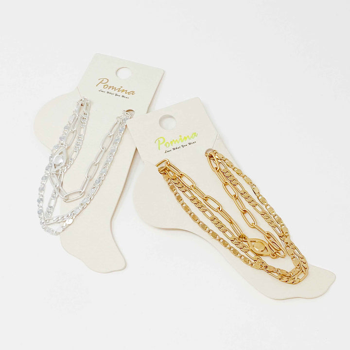 On Trend Chain Anklet, Set of 3 - Azoroh