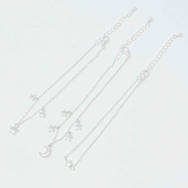 Starred Up Chain Anklet, Set of 3 - Azoroh