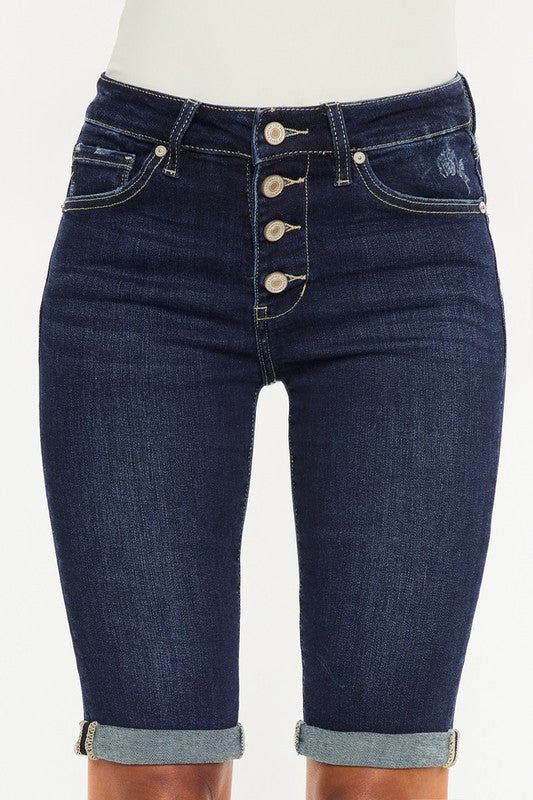 Parkway High Rise Button Front Cuffed Bermuda Shorts