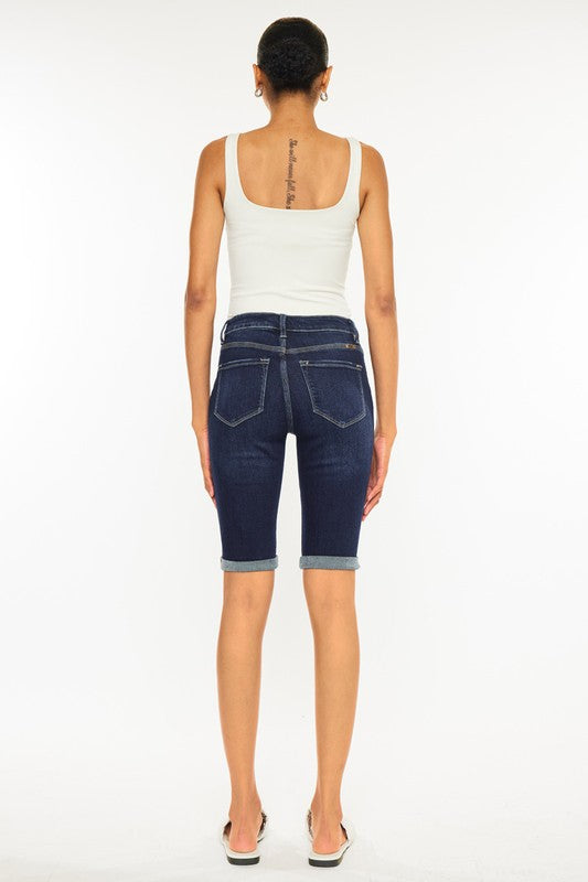 Parkway High Rise Button Front Cuffed Bermuda Shorts