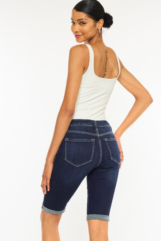 Parkway High Rise Button Front Cuffed Bermuda Shorts