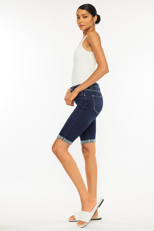 Parkway High Rise Button Front Cuffed Bermuda Shorts
