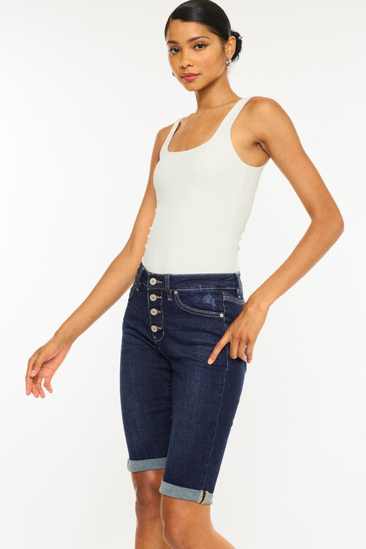 Parkway High Rise Button Front Cuffed Bermuda Shorts