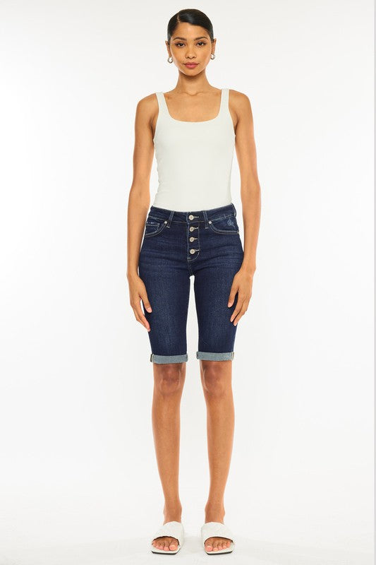Parkway High Rise Button Front Cuffed Bermuda Shorts