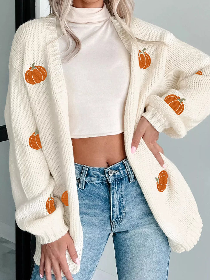 White Pumpkin embroidered open-front chunky knit cardigan