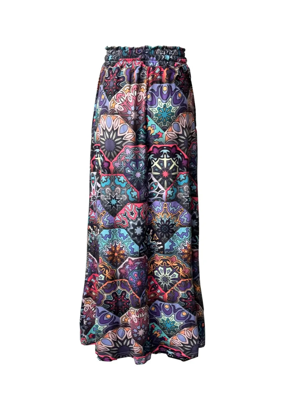 Feather print maxi skirt with drawstring waist and pockets