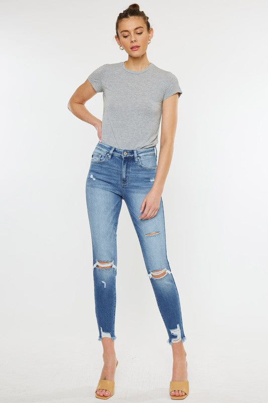 Charisma High Rise Fray Hem Ankle Skinny Jeans