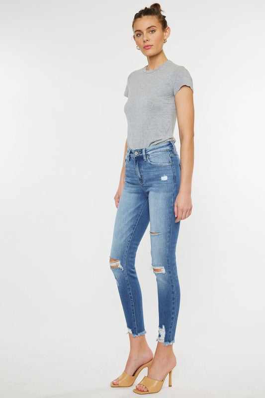 Charisma High Rise Fray Hem Ankle Skinny Jeans