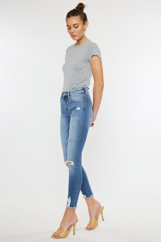 Charisma High Rise Fray Hem Ankle Skinny Jeans