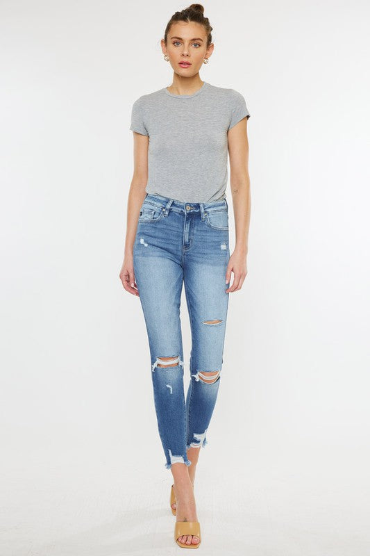 Charisma High Rise Fray Hem Ankle Skinny Jeans