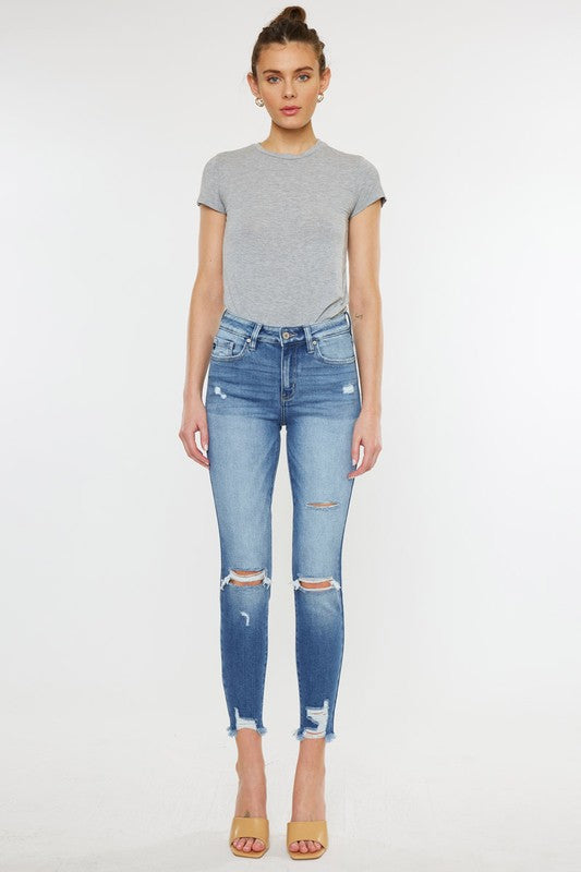 Charisma High Rise Fray Hem Ankle Skinny Jeans