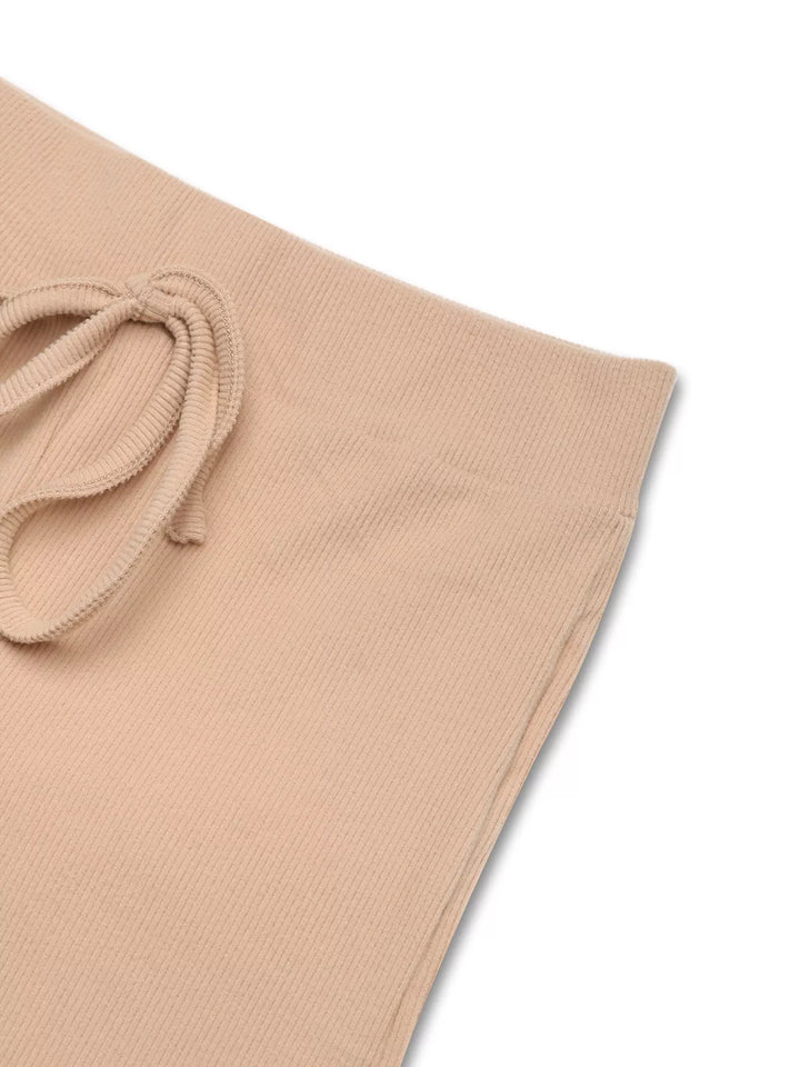 Ribbed knit hoodie and wide-leg pants two-piece set
