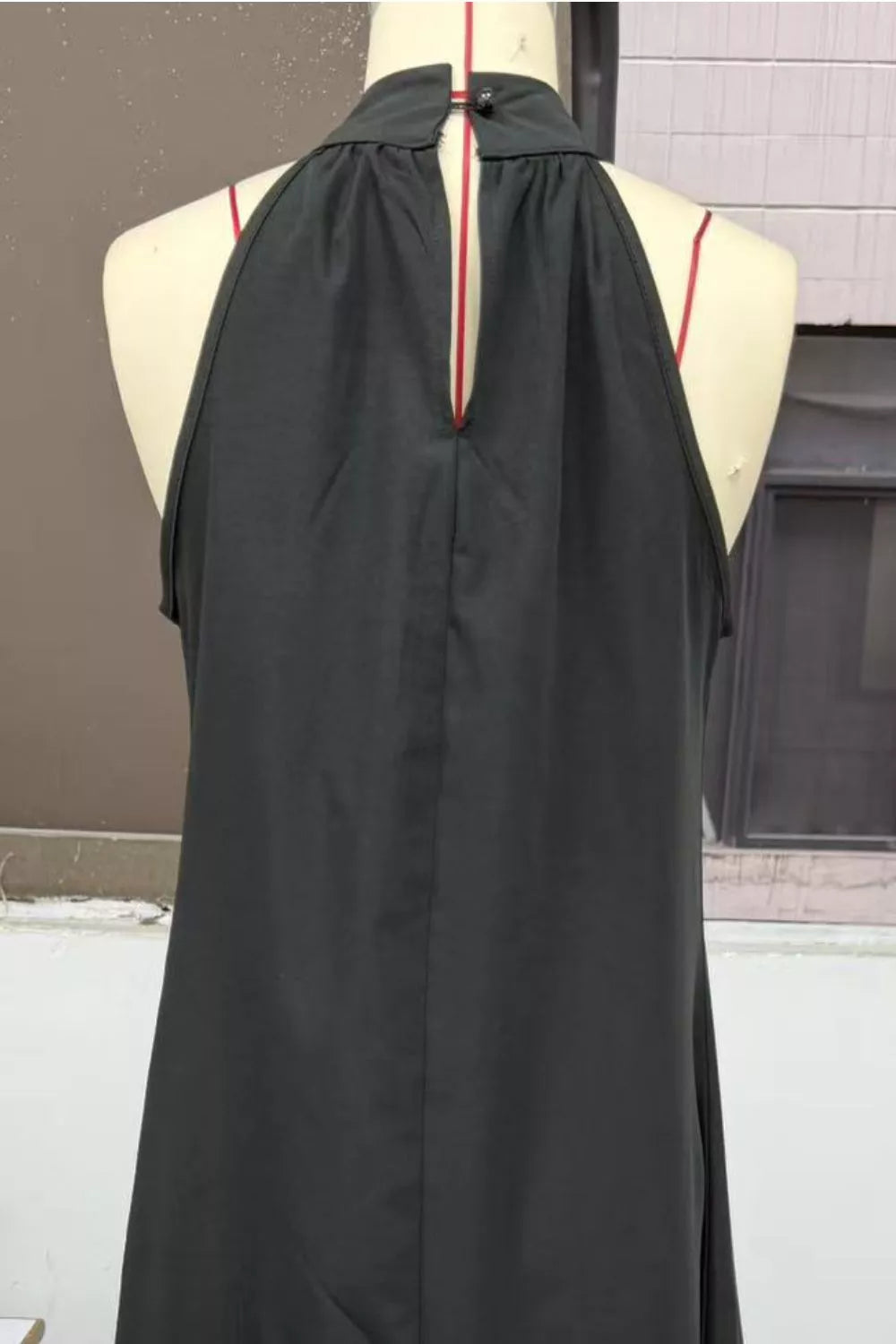 Halter neck sleeveless cotton maxi dress with slit