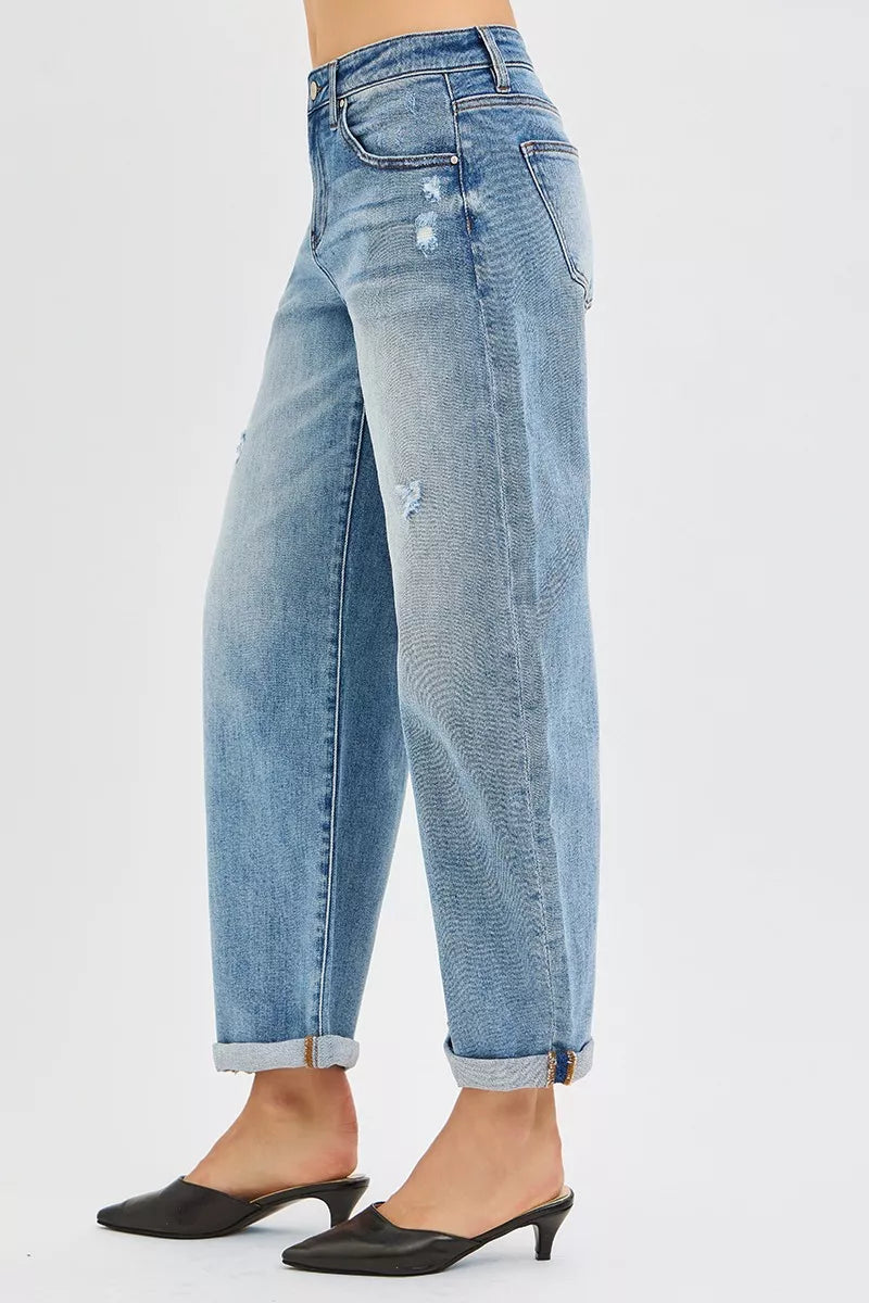 Slouchy barrel-leg jeans with cuffed ankle hem