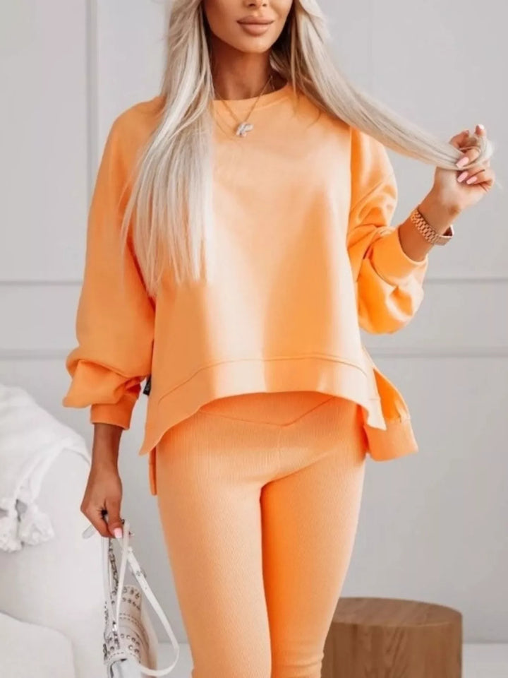 Yellow Oversized crew neck sweatshirt with side slits