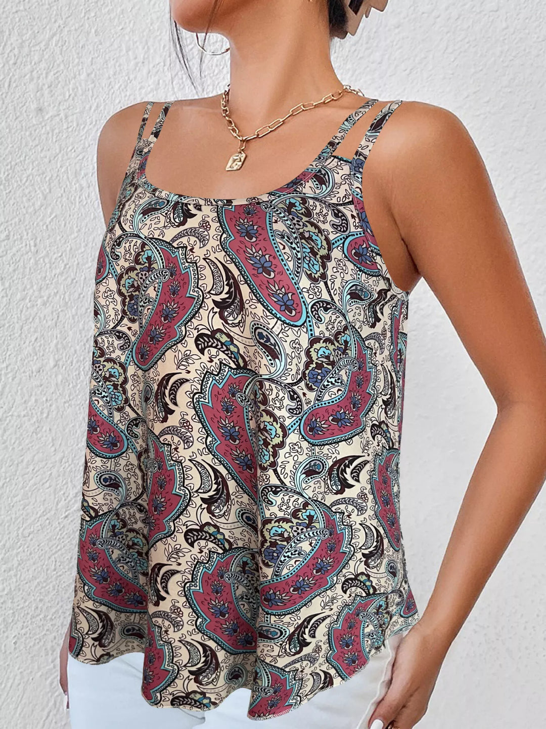 Paisley print swing tank with double straps