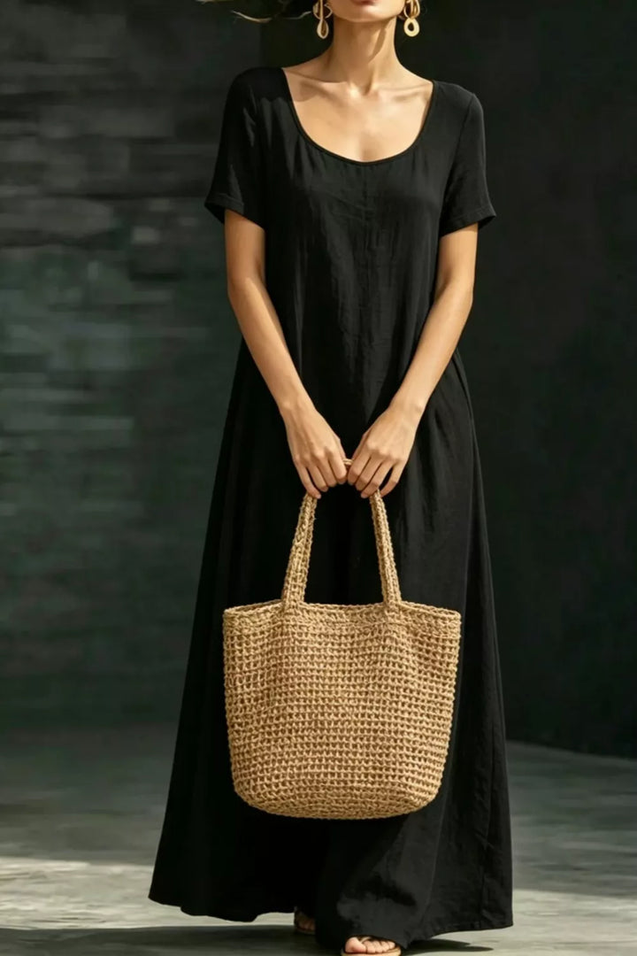 Relaxed scoop neck short sleeve maxi dress with pockets