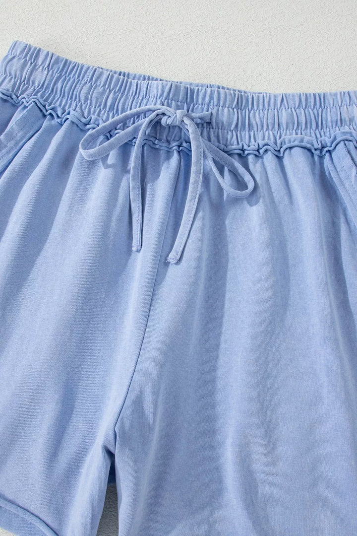 Acid-wash cotton drawstring shorts with side pockets