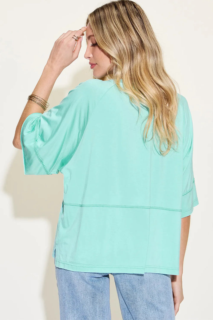 Exposed seam round neck relaxed bamboo tee