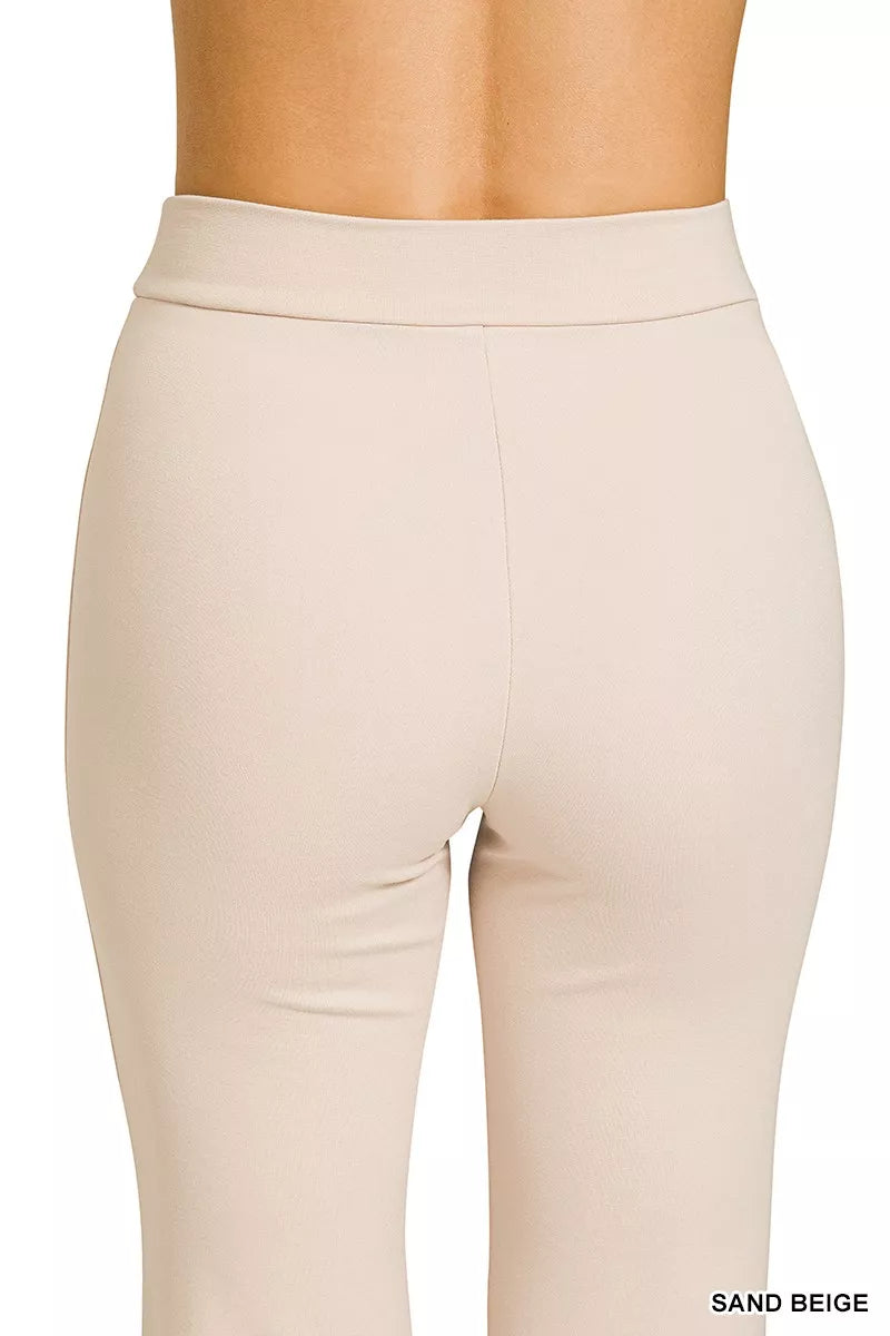 Pintuck front ponte flare pants with elastic waistband
