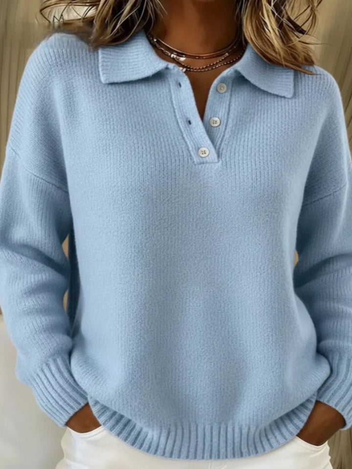 Sky Blue Half-button collar drop-shoulder pullover sweater