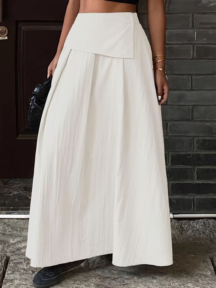 Pleated high-waist maxi skirt with button-front overlay