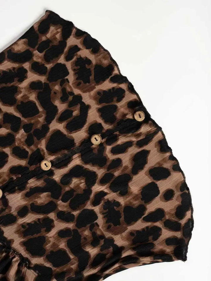 Ribbed leopard print button-up top with long sleeves