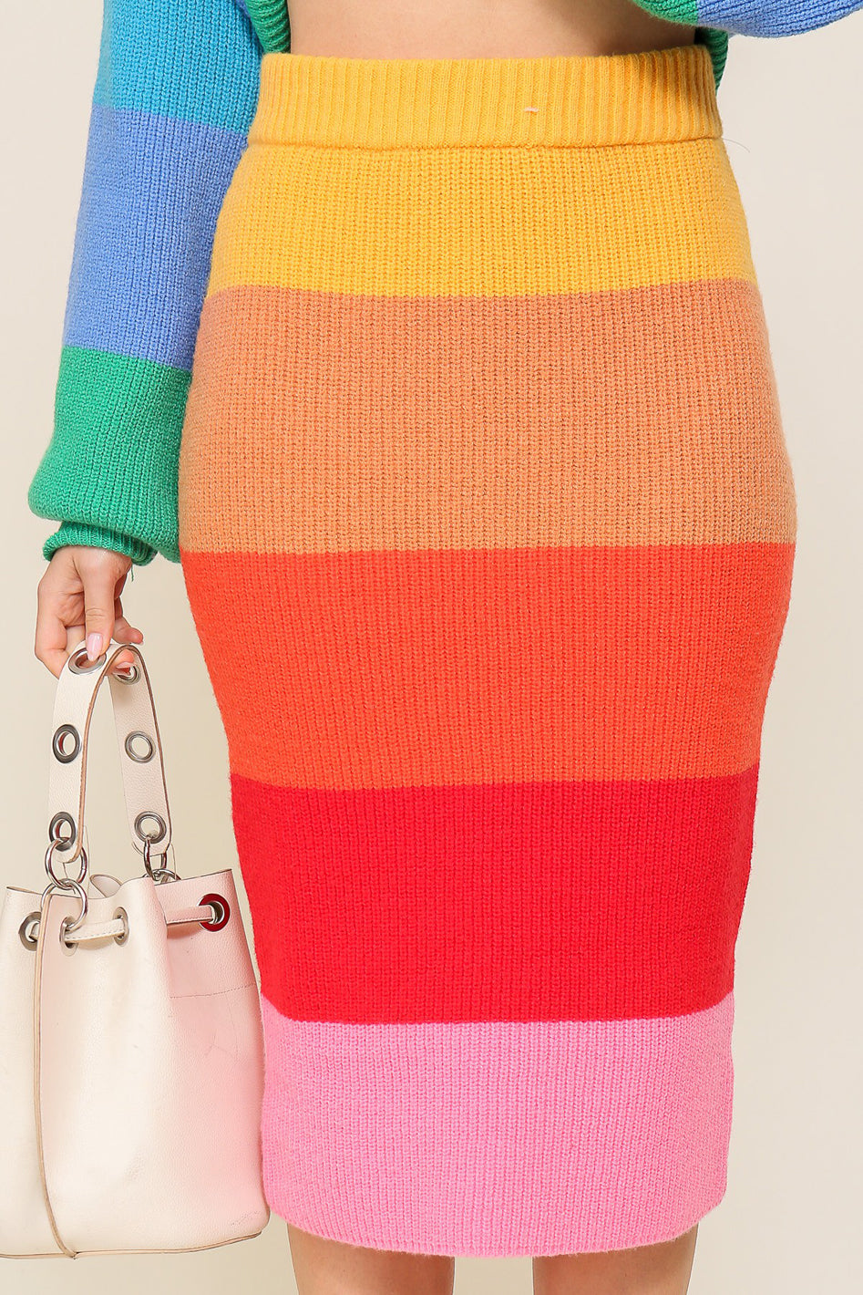 High-Waisted Midi Sweater Multicolor Skirt - Azoroh