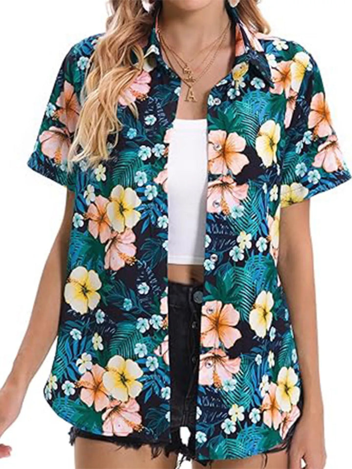Blue In Stock Tropical hibiscus print short sleeve button-up shirt