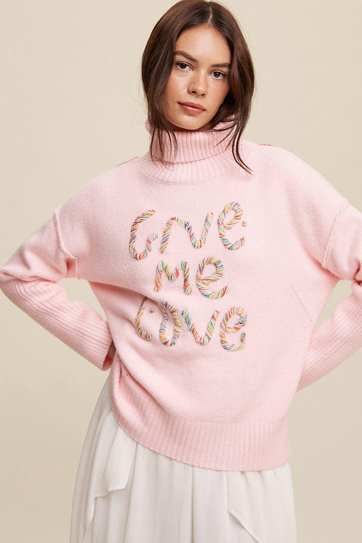 Give Me Love Stitched Mock Neck Sweater - Azoroh