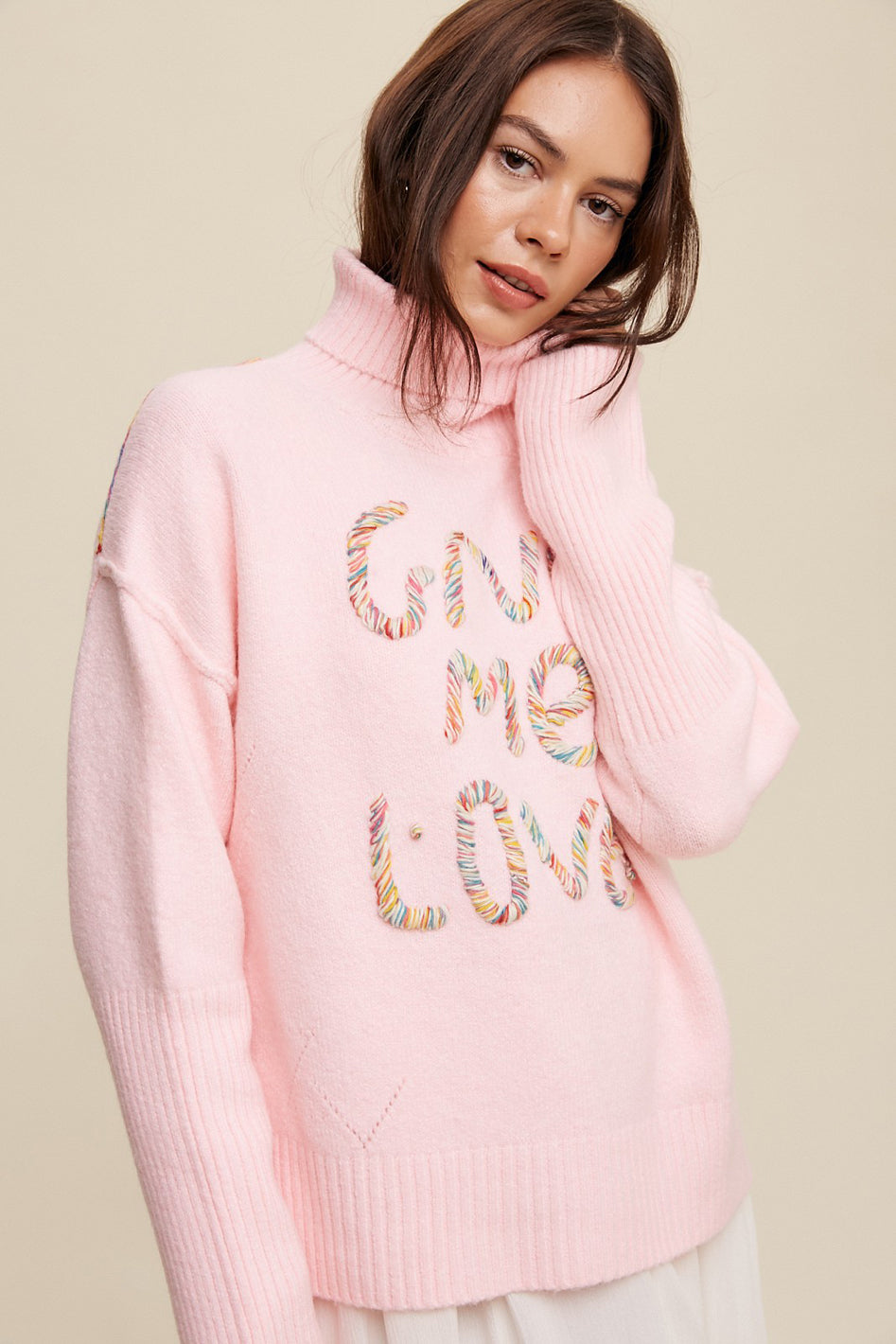 Give Me Love Stitched Mock Neck Sweater - Azoroh