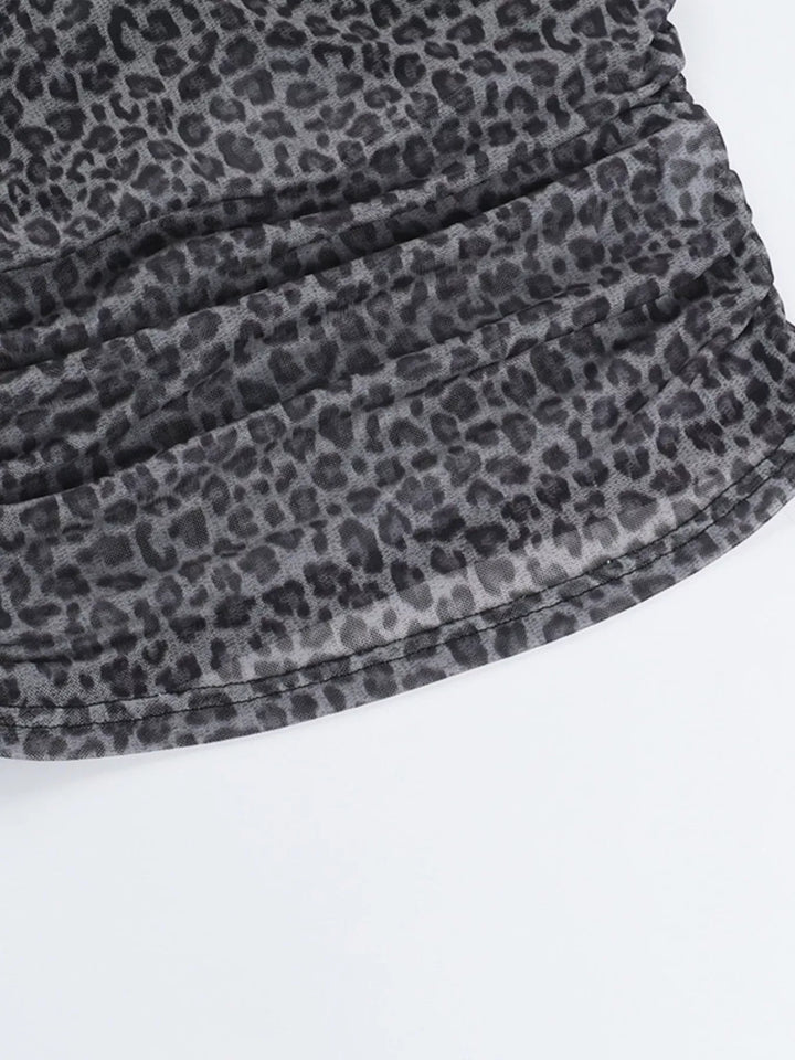 Sheer leopard print mesh cami with ruched sides