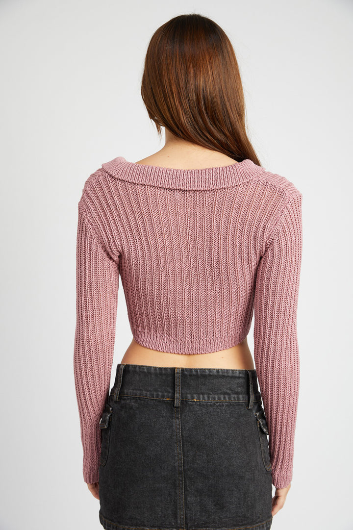 CROPPED COLLAR KNIT TOP - Azoroh