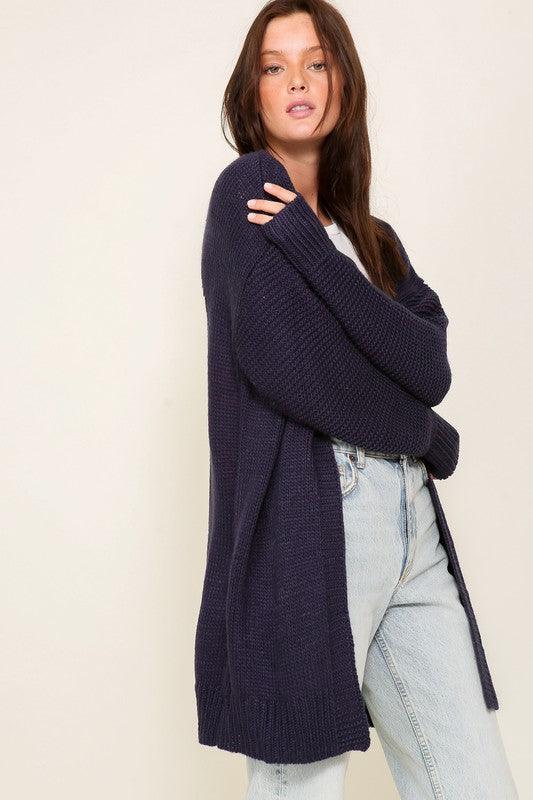 Long Sleeve Open Front Cardigan With Back Heart - Azoroh