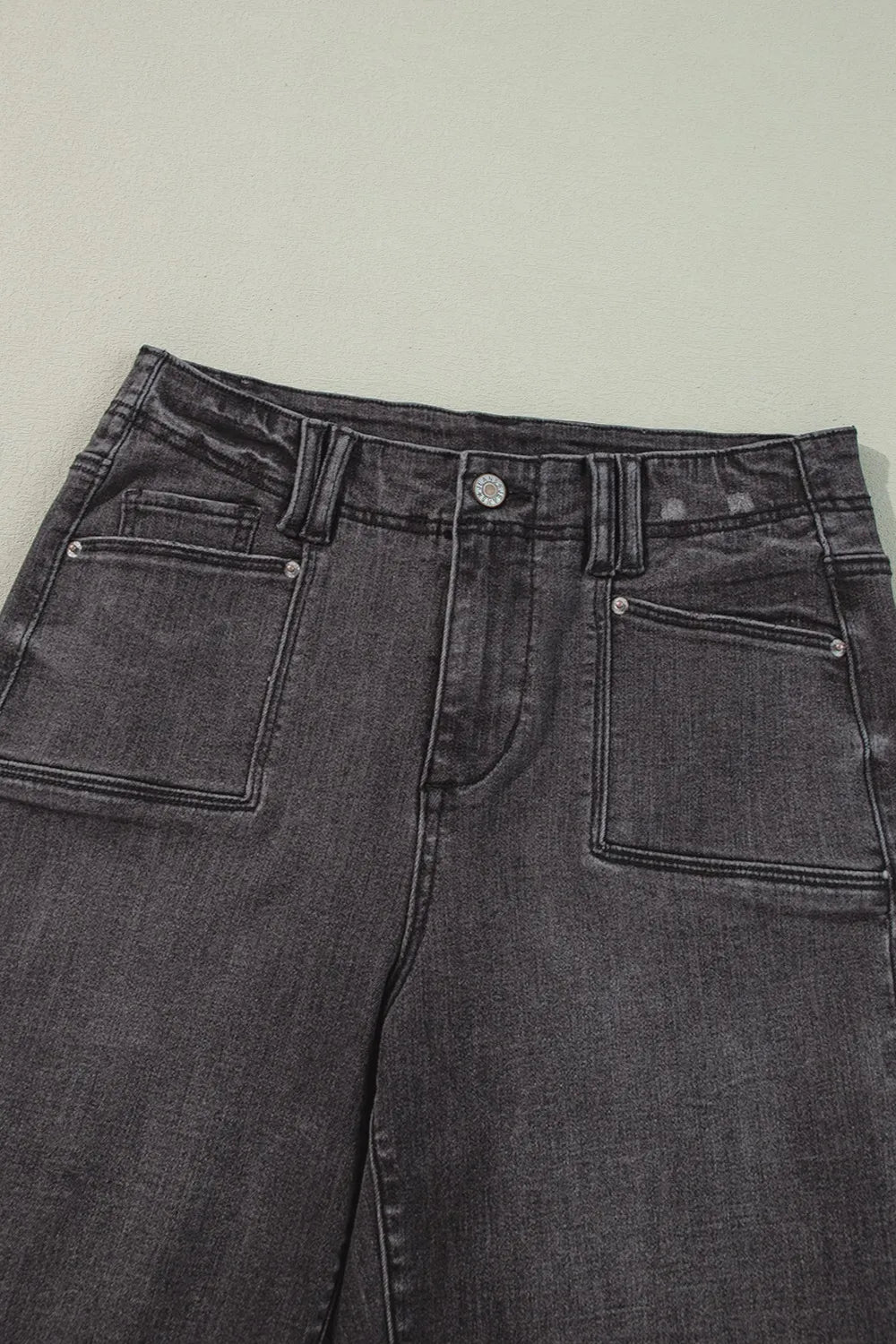 Vintage wash high-rise wide-leg jeans with patch pockets
