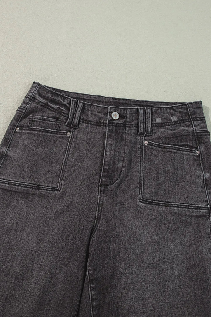 Vintage wash high-rise wide-leg jeans with patch pockets